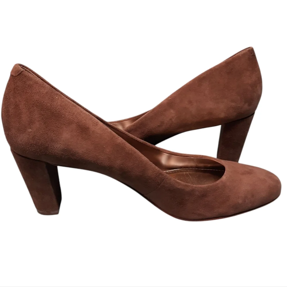 Lauren Ralph Lauren Hala Block Heel Pump Brown Suede SZ 8.5B